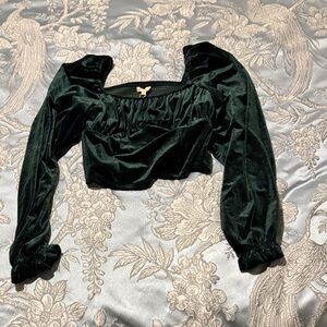 Chelsea & Violet Dark Green Velvet Crop Top
